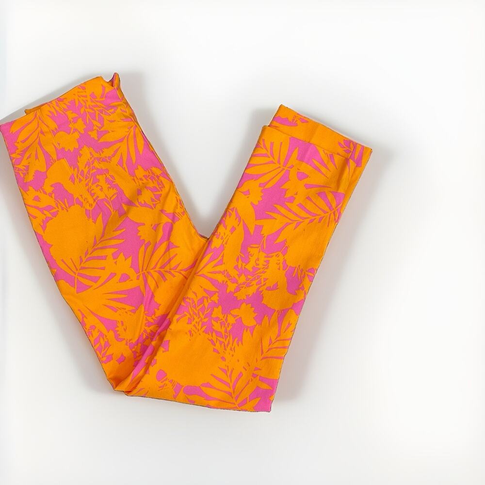 ELLA Rafaella Women Resort Orange Pink Tropical Crop Pants Slim Stretch Zip S 6